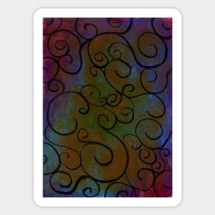 Black Swirls on Gold and Blue Strokes Sticker